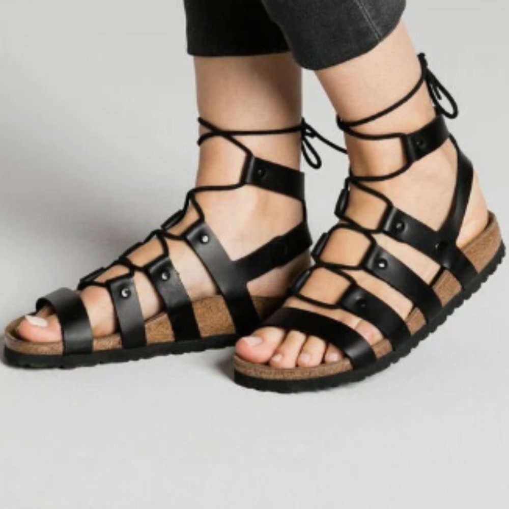 Birkenstock Black Leather Gladiator Sandals